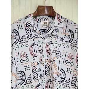 Campus Sutra Shirt Mens XL White Geometric Short Sleeve Button Front Casual